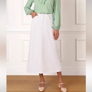 35 inch long denim White A-Line Midi Skirt size 38